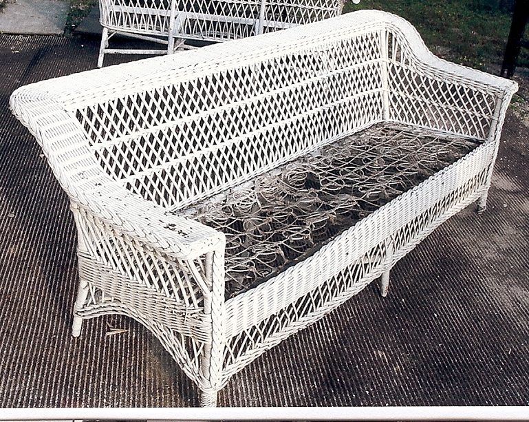 Antique Wicker Online Catalog Antique Wicker Couch With Spring Seat Outside 85 W X 32 Off Wall 30 H 15 Plus Cushions Inside 74 23